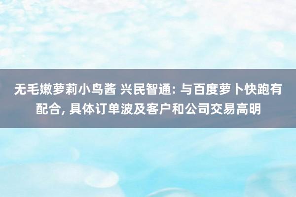 无毛嫩萝莉小鸟酱 兴民智通: 与百度萝卜快跑有配合, 具体订单波及客户和公司交易高明