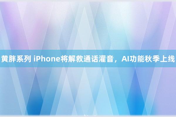 黄胖系列 iPhone将解救通话灌音，AI功能秋季上线
