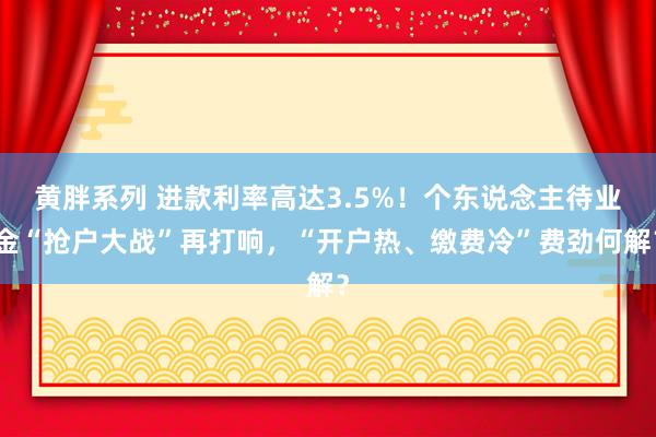 黄胖系列 进款利率高达3.5%！个东说念主待业金“抢户大战”再打响，“开户热、缴费冷”费劲何解？