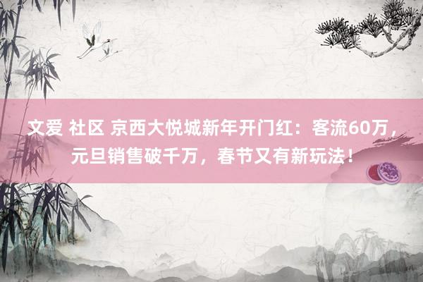 文爱 社区 京西大悦城新年开门红：客流60万，元旦销售破千万，春节又有新玩法！