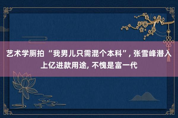 艺术学厕拍 “我男儿只需混个本科”, 张雪峰潜入上亿进款用途, 不愧是富一代