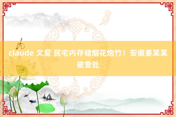 claude 文爱 民宅内存储烟花炮竹！安徽姜某某被查处