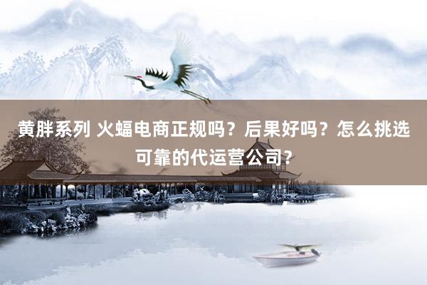 黄胖系列 火蝠电商正规吗？后果好吗？怎么挑选可靠的代运营公司？