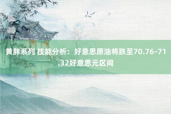 黄胖系列 技能分析：好意思原油将跌至70.76-71.32好意思元区间