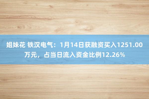 姐妹花 铁汉电气：1月14日获融资买入1251.00万元，占当日流入资金比例12.26%