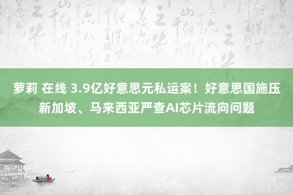 萝莉 在线 3.9亿好意思元私运案！好意思国施压新加坡、马来西亚严查AI芯片流向问题