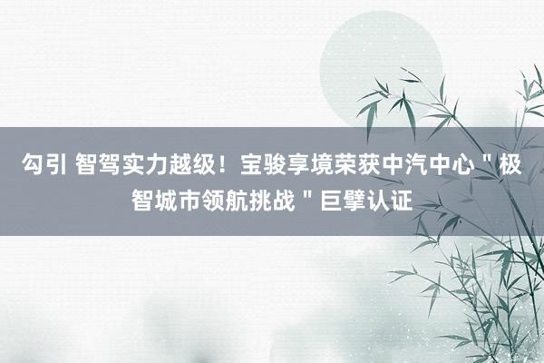 勾引 智驾实力越级！宝骏享境荣获中汽中心＂极智城市领航挑战＂巨擘认证