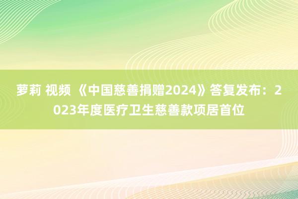 萝莉 视频 《中国慈善捐赠2024》答复发布：2023年度医疗卫生慈善款项居首位