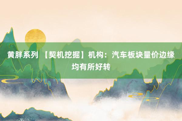 黄胖系列 【契机挖掘】机构：汽车板块量价边缘均有所好转