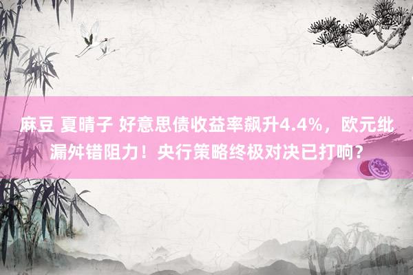 麻豆 夏晴子 好意思债收益率飙升4.4%，欧元纰漏舛错阻力！央行策略终极对决已打响？
